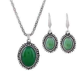 *GISELLE* 3-Pc Silver x Green Fashion Jewelry Set
